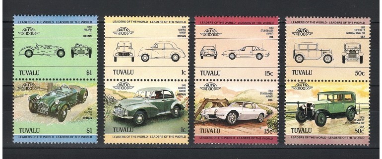 TUVALU 1984 - AUTOMOBILE DE EPOCA - SERIE DE 8 TIMBRE - NESTAMPILATA - MNH / auto294